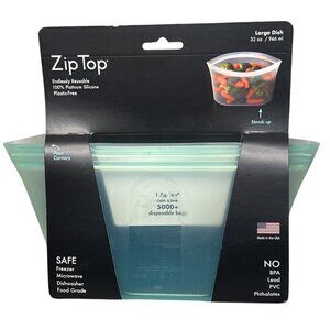 Zip Top Large Dish 32 Oz Teal Silicone Reusable Container